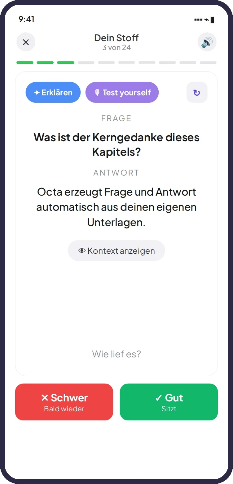Octa-Karteikarte, generiert aus hochgeladenen Vorlesungsunterlagen